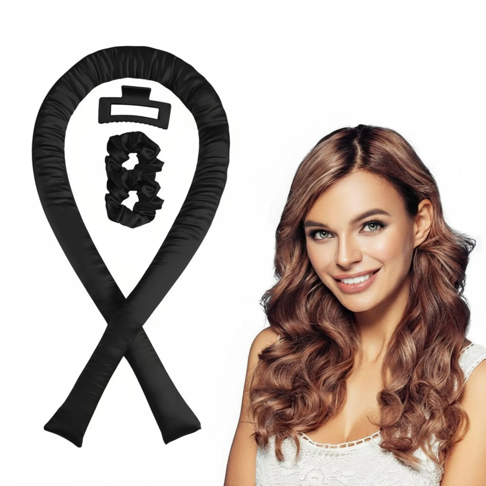 Anna-Kaci No-Heat Curling Ribbon Set with Satin Scrunchies and Hair Clip sold by Anna-Kaci