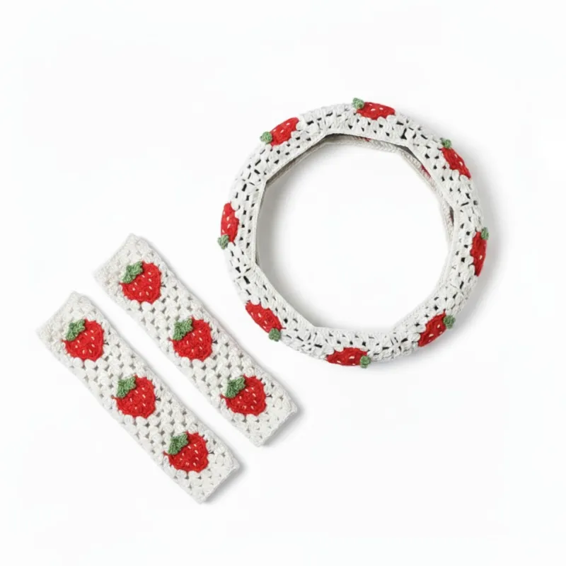 Anna-Kaci 3-Piece Crochet Car Steering Wheel and Seat Belt Cover Set made by Anna-Kaci