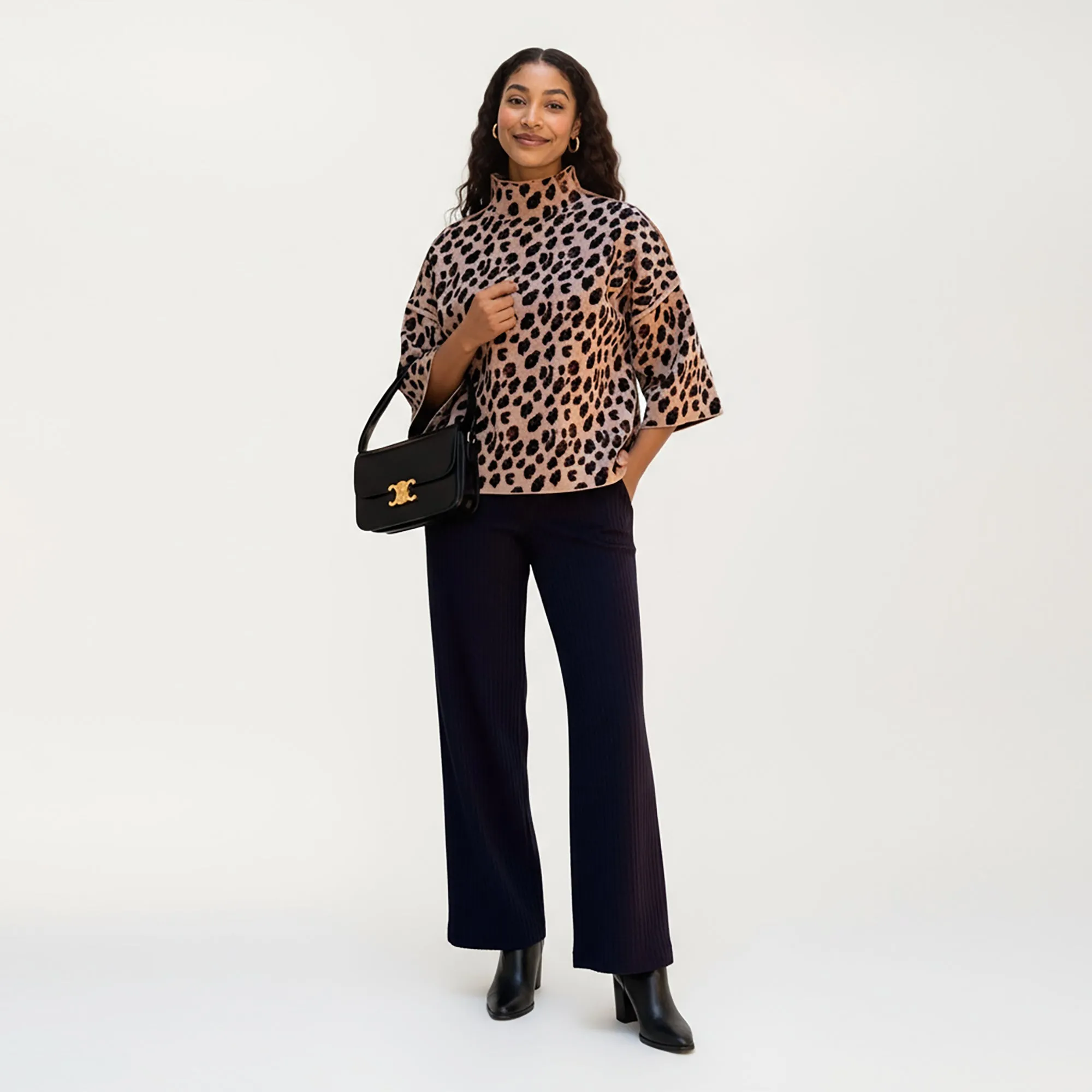 Anna-Kaci Women¡¯s Leopard Print Knit Top with High Mock Neck, Wide Long Sleeves and Soft Textured Finish for a Relaxed, Stylish Silhouette sold by Anna-Kaci product image thumbnail 3