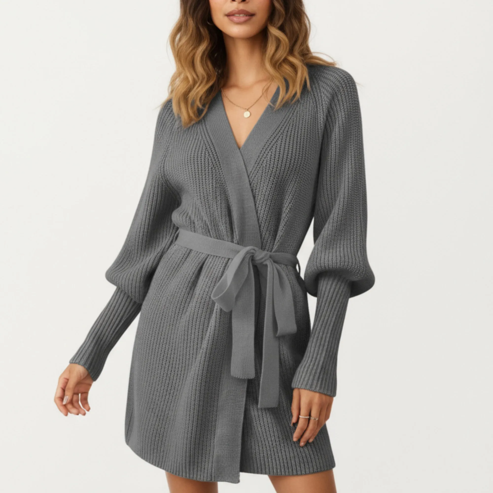 Anna-Kaci Women¡¯s Knit Wrap Top with Long Sleeves, Soft Textured Ribbed Fabric and Adjustable Waist Tie for a Flattering Wrapped Silhouette sold by Anna-Kaci