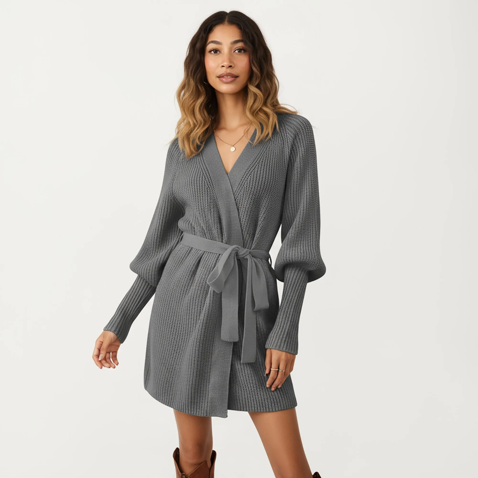 Anna-Kaci Women¡¯s Knit Wrap Top with Long Sleeves, Soft Textured Ribbed Fabric and Adjustable Waist Tie for a Flattering Wrapped Silhouette sold by Anna-Kaci product image thumbnail 2