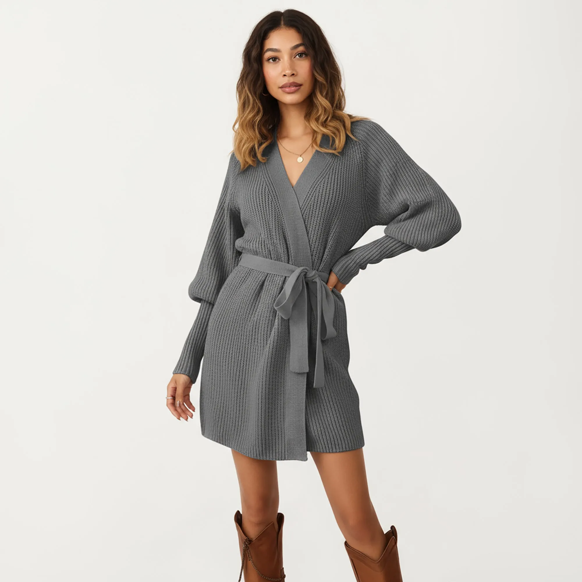 Anna-Kaci Women¡¯s Knit Wrap Top with Long Sleeves, Soft Textured Ribbed Fabric and Adjustable Waist Tie for a Flattering Wrapped Silhouette sold by Anna-Kaci product image thumbnail 3