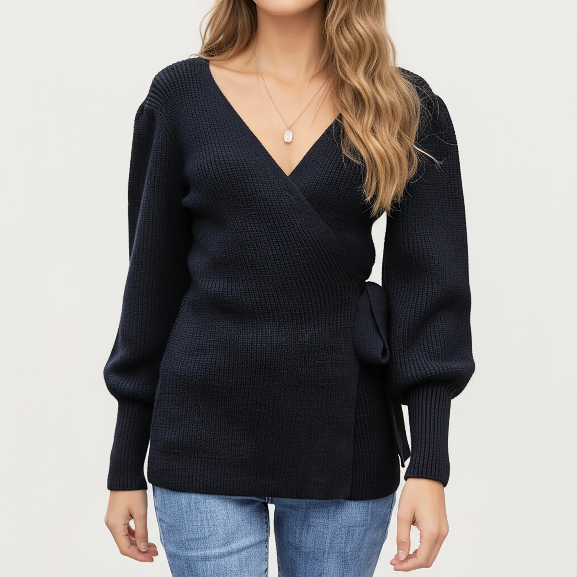 Anna-Kaci Women¡¯s Knit Wrap Top with Long Sleeves, Soft Textured Ribbed Fabric and Side Tie Detail Creating a Flattering Feminine Silhouette sold by Anna-Kaci