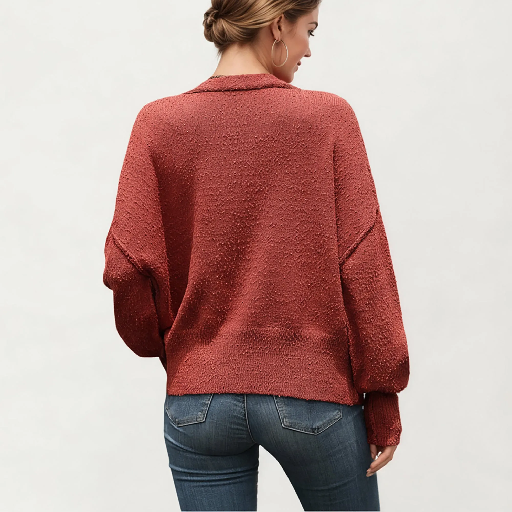 Anna-Kaci Women¡¯s Textured Knit Button Front Top with Soft Cozy Fabric, Relaxed Drop Shoulder Silhouette and Ribbed Edges for Added Structure sold by Anna-Kaci product image thumbnail 4