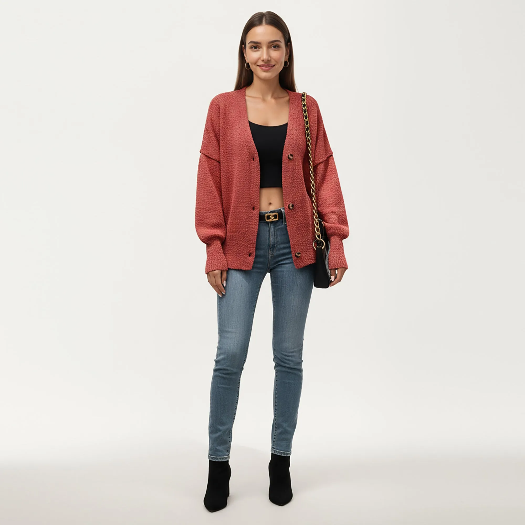 Anna-Kaci Women¡¯s Textured Knit Button Front Top with Soft Cozy Fabric, Relaxed Drop Shoulder Silhouette and Ribbed Edges for Added Structure sold by Anna-Kaci product image thumbnail 3