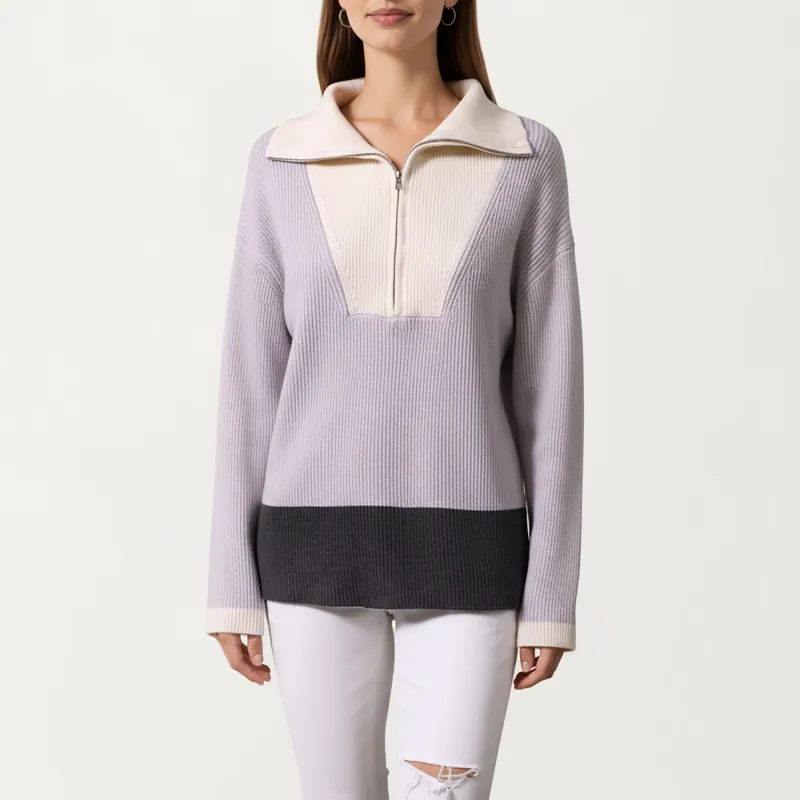 Anna-Kaci Women¡¯s Ribbed Knit Half Zip Top with Soft Textured Fabric, Wide Foldover Collar and Long Sleeves for a Smooth Relaxed Silhouette sold by Anna-Kaci