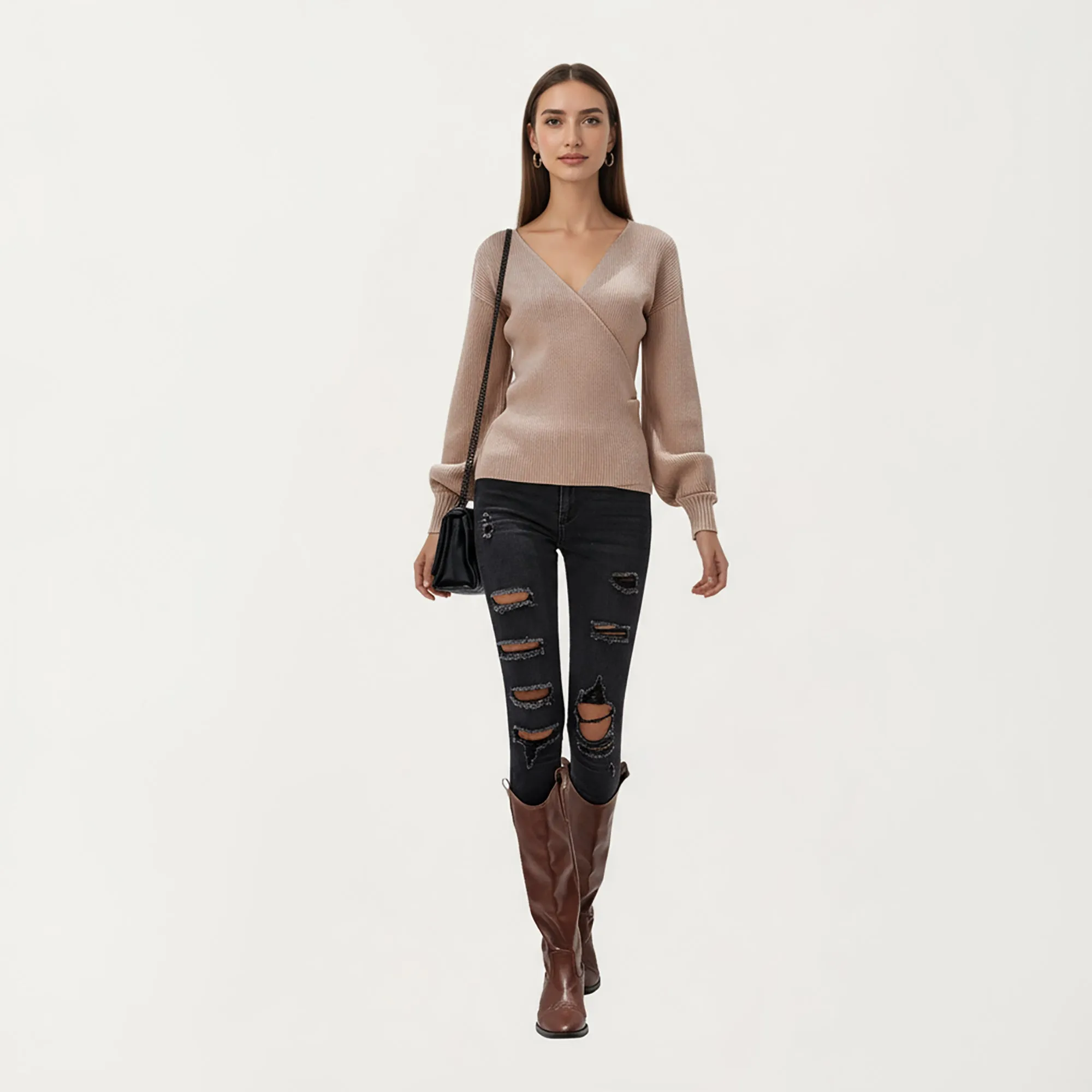 Anna-Kaci Women¡¯s Ribbed Knit Wrap Front Top with Soft Textured Fabric, Long Sleeves and a Flattering V-Neckline for a Smooth Streamlined Look sold by Anna-Kaci product image thumbnail 3