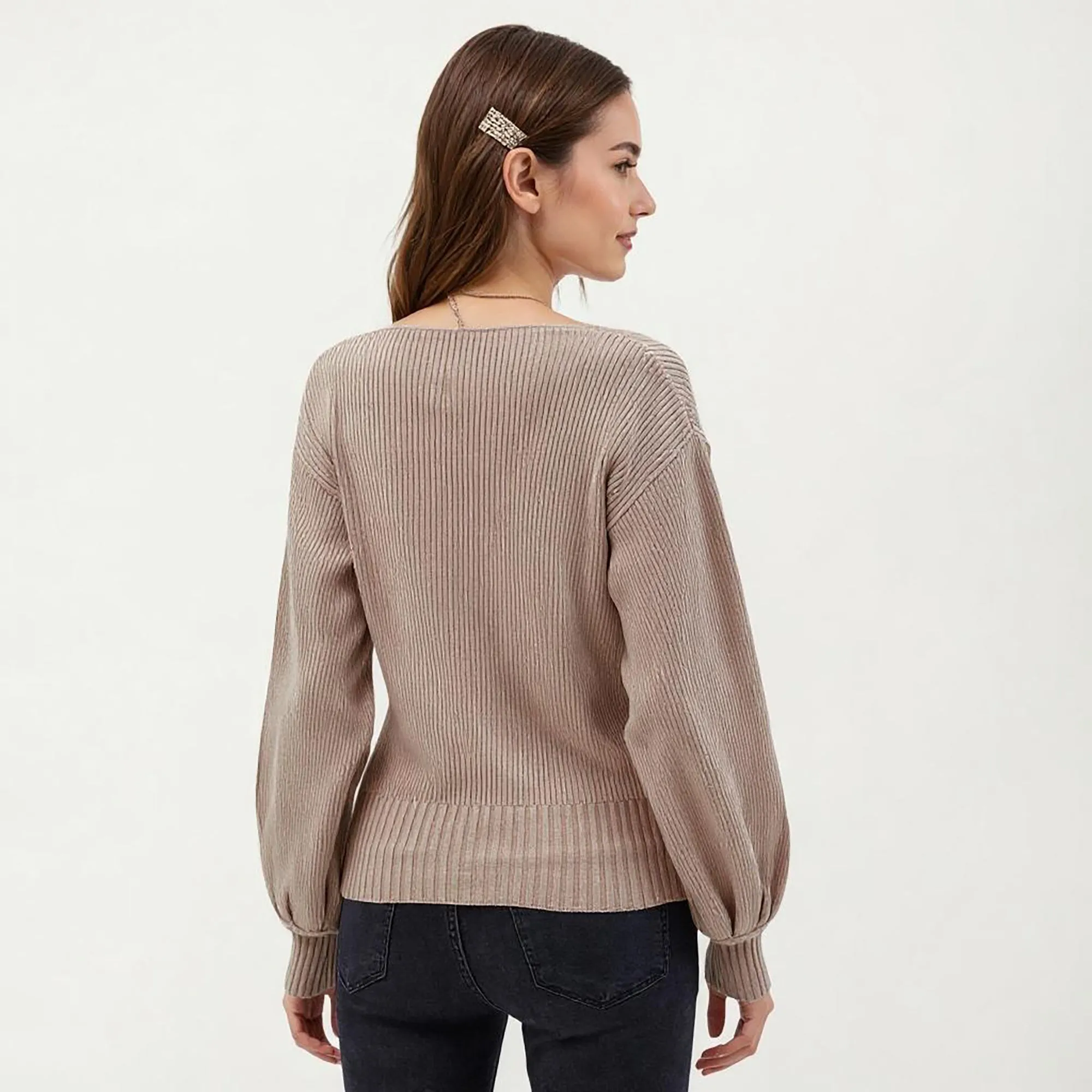 Anna-Kaci Women¡¯s Ribbed Knit Wrap Front Top with Soft Textured Fabric, Long Sleeves and a Flattering V-Neckline for a Smooth Streamlined Look sold by Anna-Kaci product image thumbnail 4