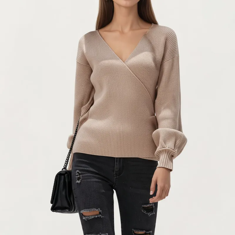 Anna-Kaci Women¡¯s Ribbed Knit Wrap Front Top with Soft Textured Fabric, Long Sleeves and a Flattering V-Neckline for a Smooth Streamlined Look made by Anna-Kaci