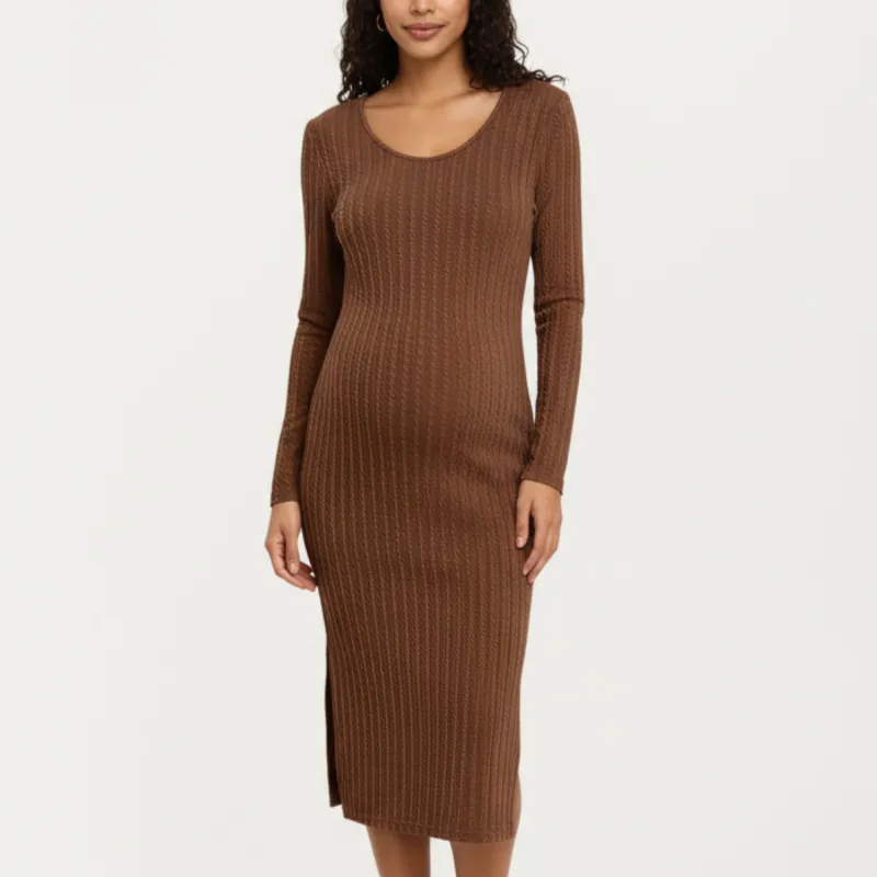 Anna-Kaci Women's Ribbed Knit Maternity Dress with Long Sleeves, Scoop Neckline and Soft Stretch Fit Designed for a Smooth, Flattering Silhouette sold by Anna-Kaci