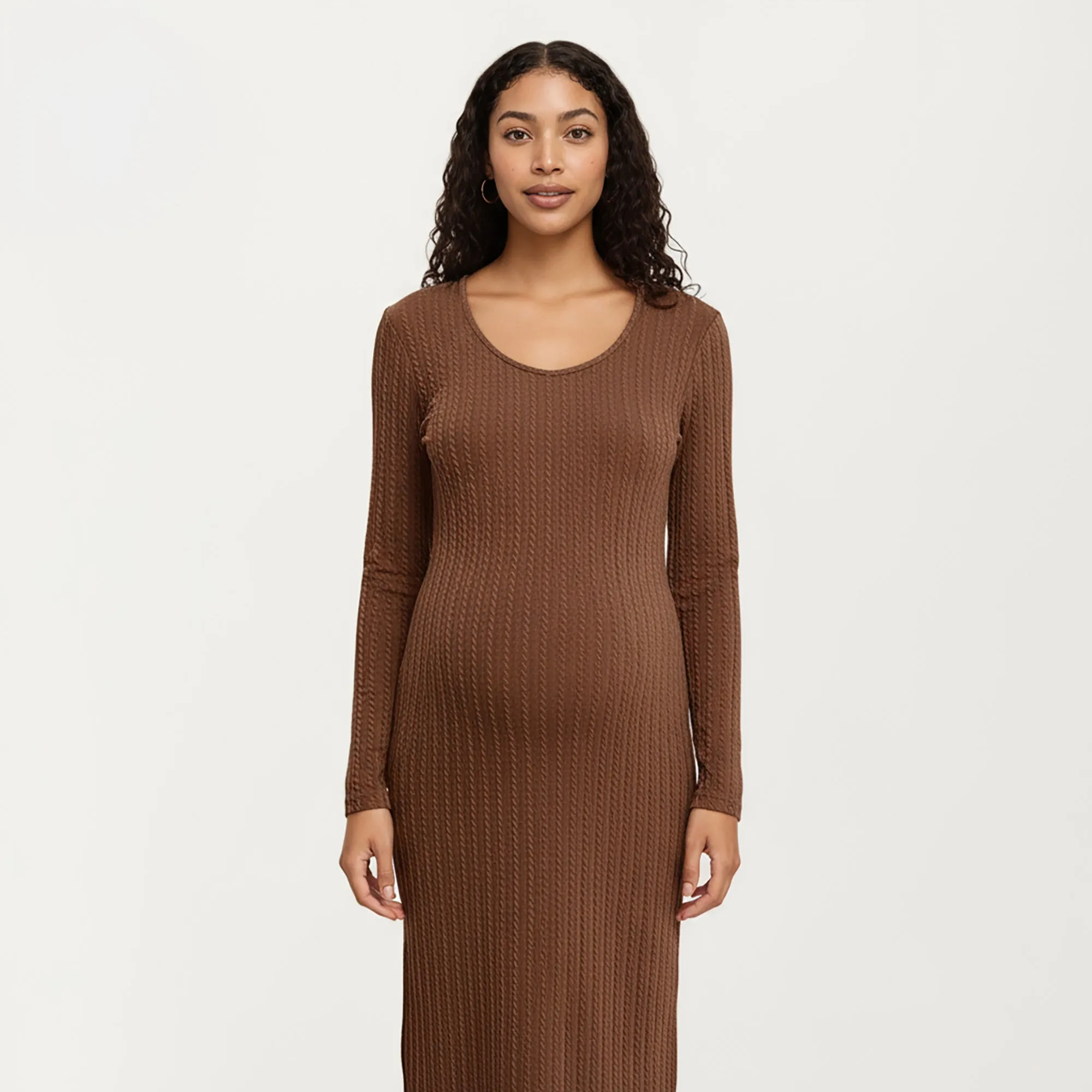 Anna-Kaci Women's Ribbed Knit Maternity Dress with Long Sleeves, Scoop Neckline and Soft Stretch Fit Designed for a Smooth, Flattering Silhouette sold by Anna-Kaci product image thumbnail 2