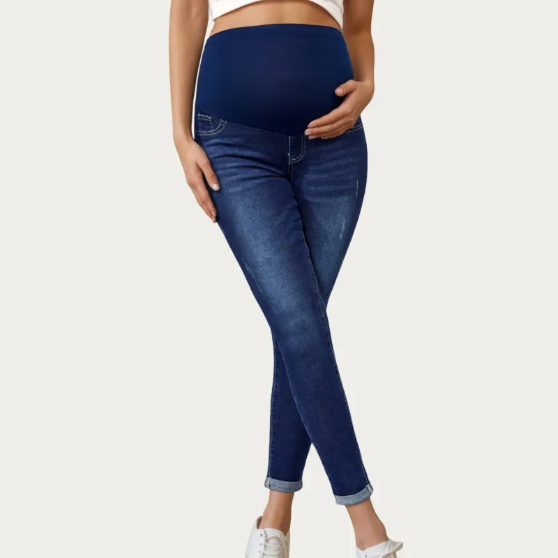 Anna-Kaci Women's Soft Stretch Maternity Jeans with Full Belly Panel and Smooth Skinny Silhouette for Supportive Fit and Comfortable Daily Wear sold by Anna-Kaci