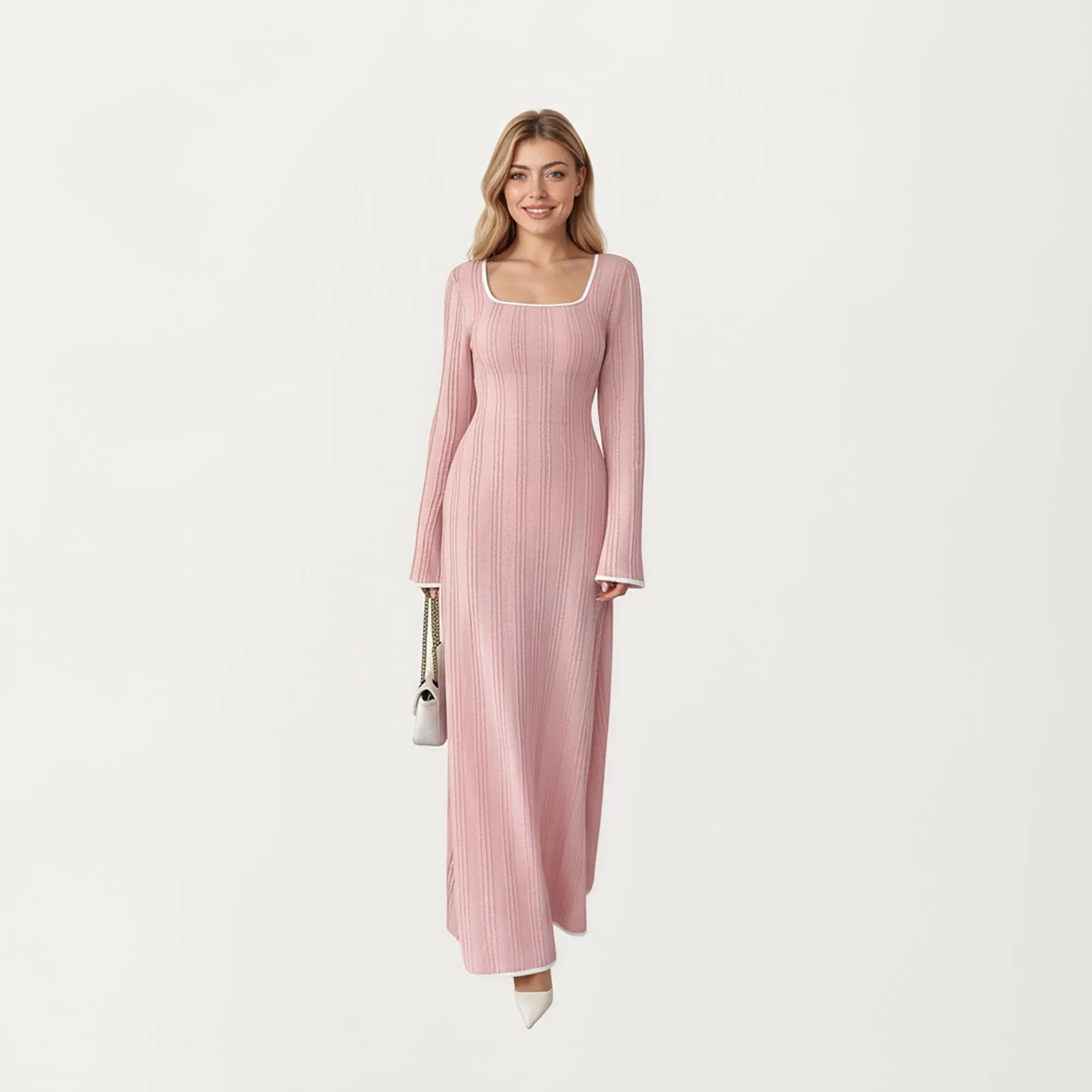 Anna-Kaci Women's Rib Knit Maxi Dress with Square Neckline, Long Sleeve Silhouette and Soft Textured Detailing for Refined Everyday Styling sold by Anna-Kaci product image thumbnail 3