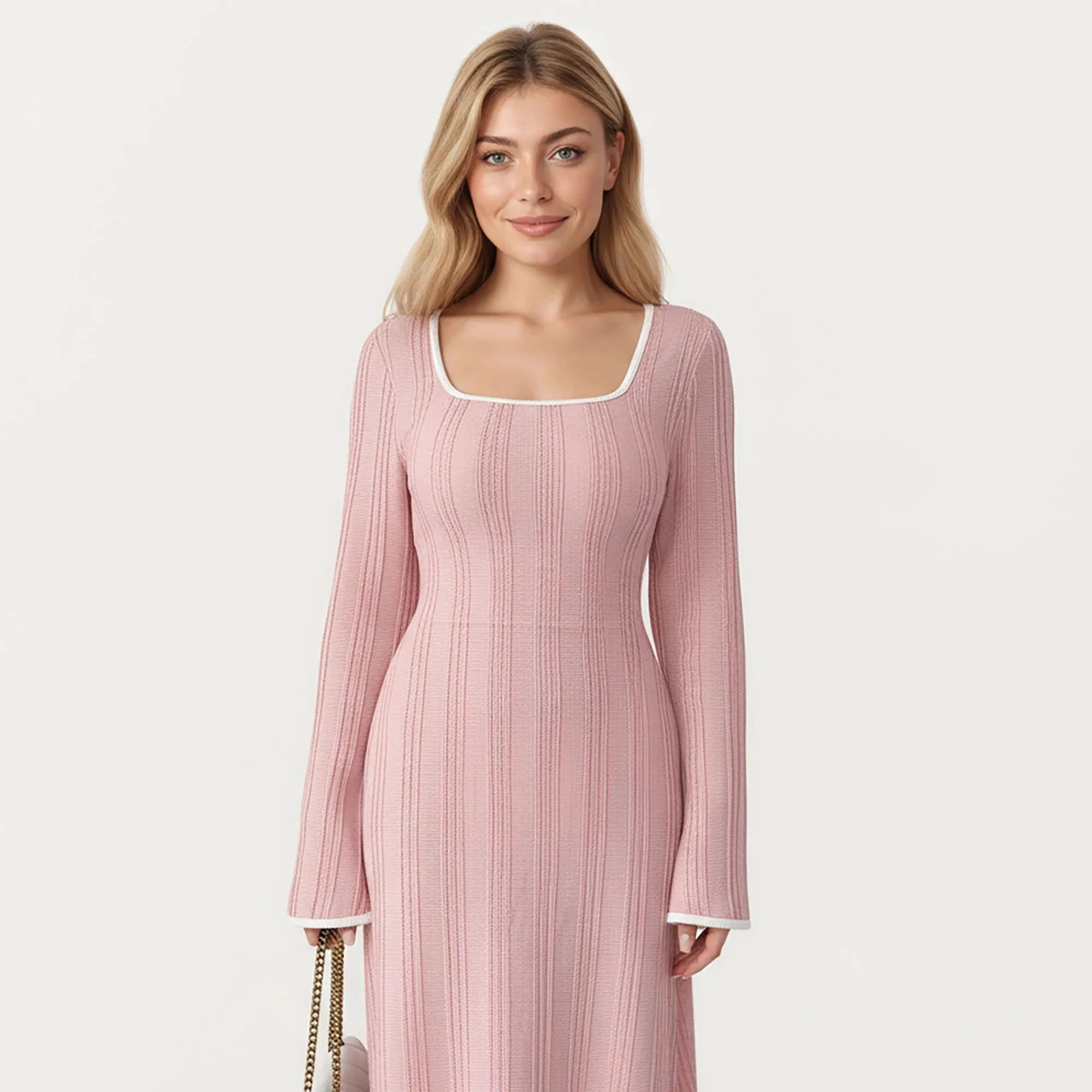 Anna-Kaci Women's Rib Knit Maxi Dress with Square Neckline, Long Sleeve Silhouette and Soft Textured Detailing for Refined Everyday Styling sold by Anna-Kaci product image thumbnail 2
