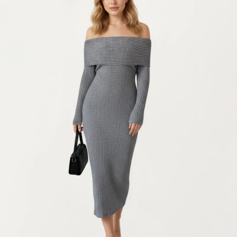 Anna-Kaci Women¡¯s Off-Shoulder Ribbed Knit Midi Dress with Foldover Neckline and Sleek Fitted Silhouette sold by Anna-Kaci