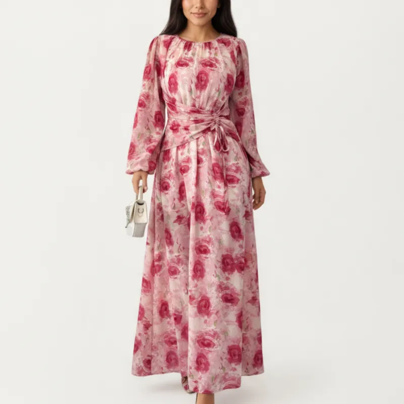 Anna-Kaci Women¡¯s Floral Print Maxi Dress with Ruched Waist Detail, Flowing Long Sleeves and Soft Draped Dress sold by Anna-Kaci
