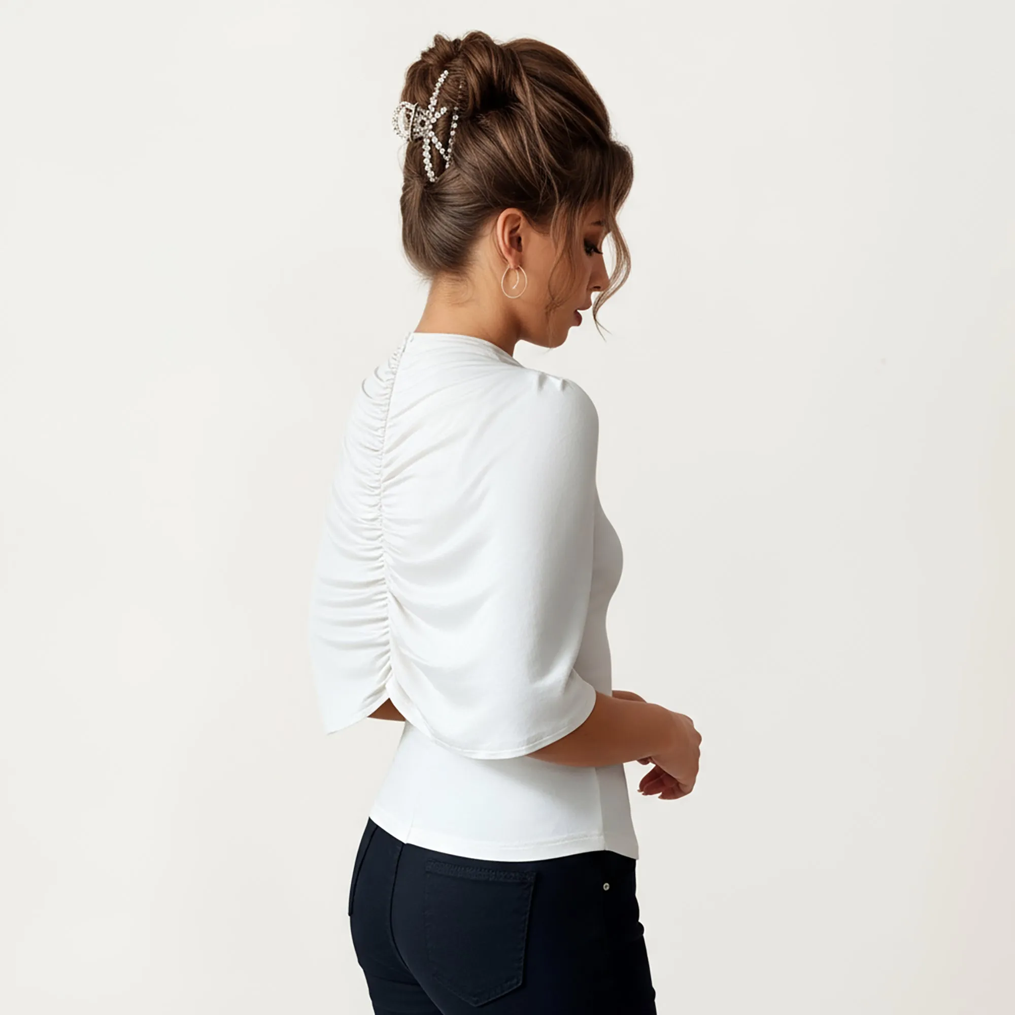 Anna-Kaci Women¡¯s Draped Overlay Top with Gathered Shoulder Detail and Smooth Fitted Bodice Design sold by Anna-Kaci product image thumbnail 4