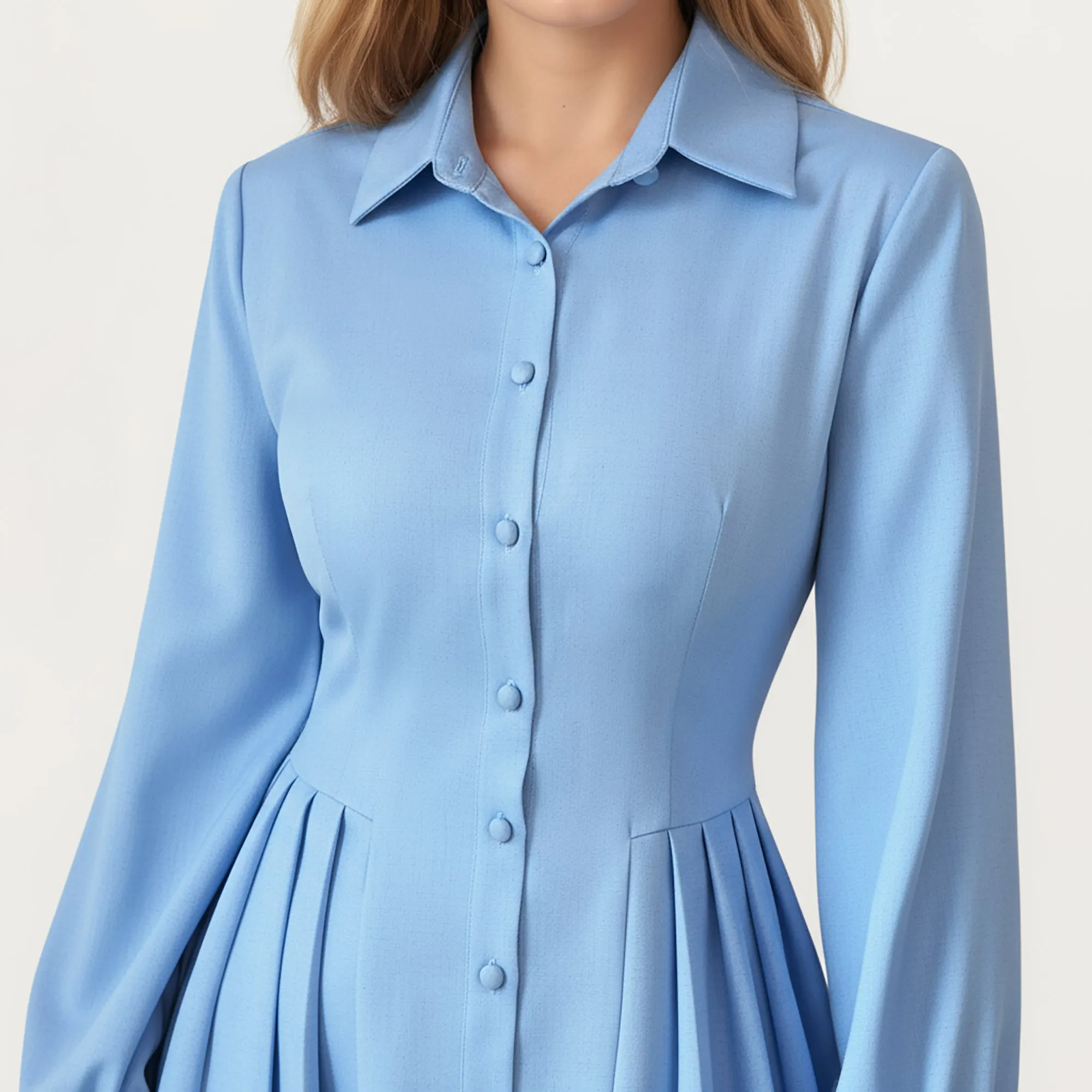 Anna-Kaci Women¡¯s Long Sleeve Button Front Maxi Dress with Structured Collar, Pleated Dress Paneling and Smooth Fabric Finish sold by Anna-Kaci product image thumbnail 4