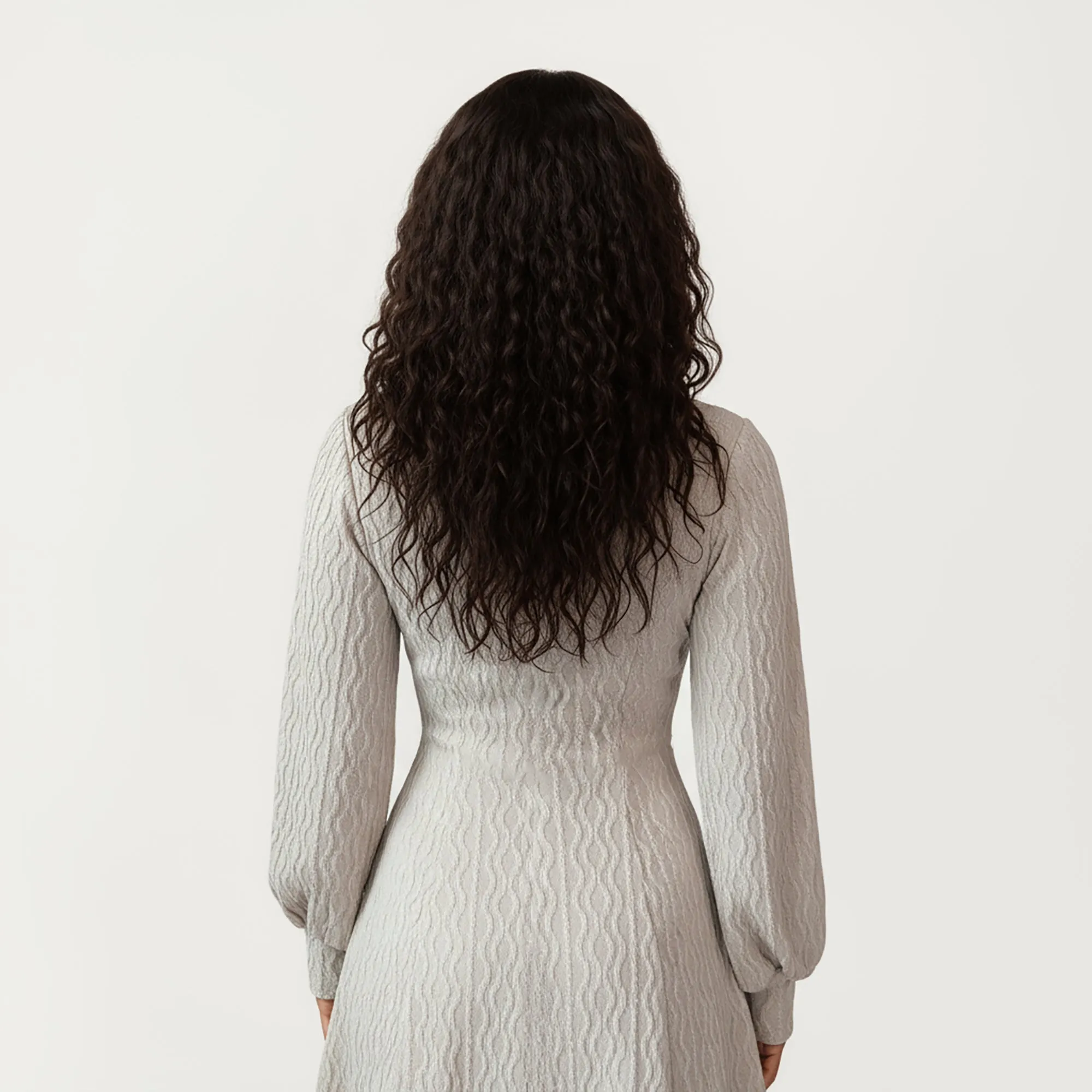 Anna-Kaci Women¡¯s Textured Knit Long Sleeve V-Neck Fit-and-Flare Mini Dress with Soft Rib Detailing and Gentle Drape sold by Anna-Kaci product image thumbnail 4