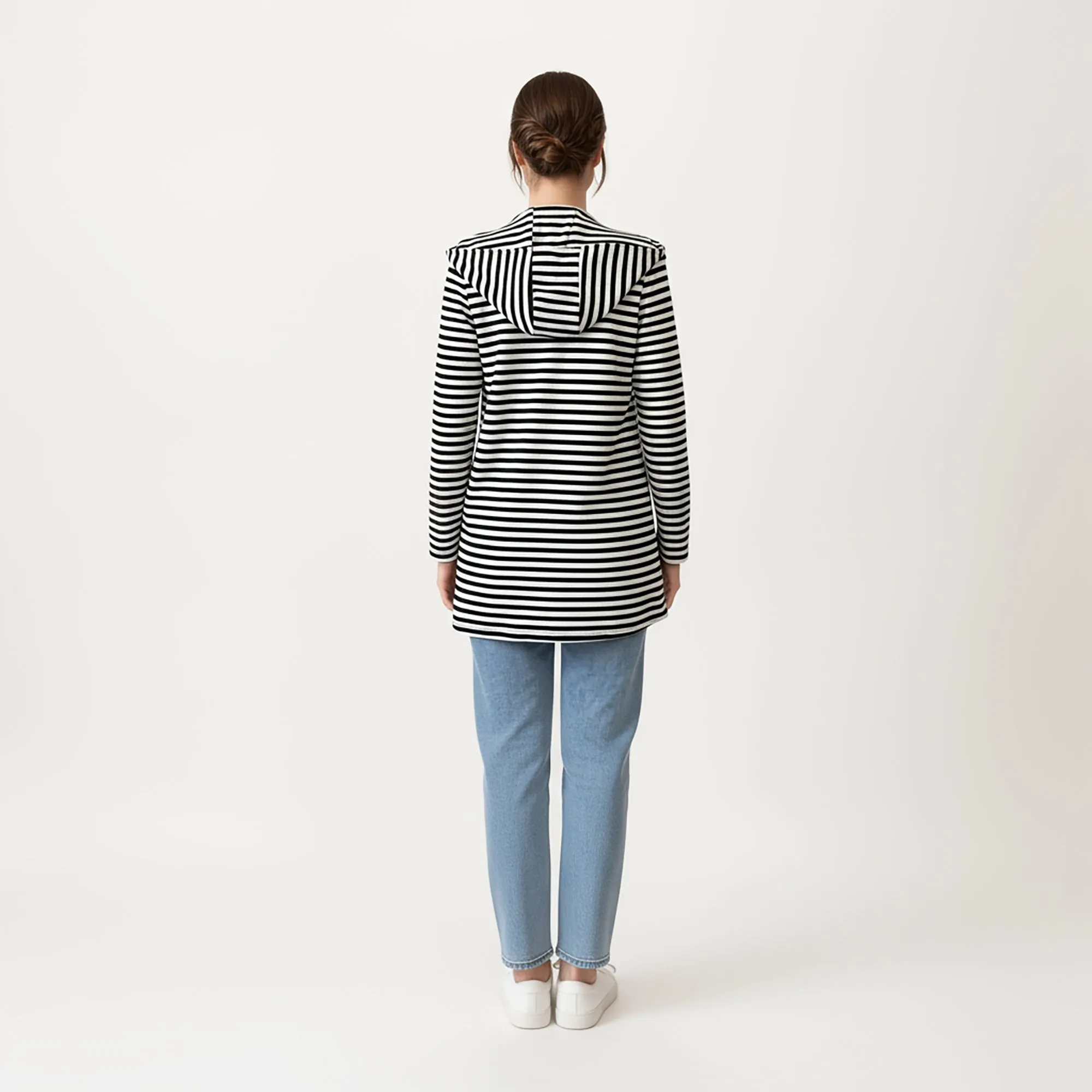 Anna-Kaci Women¡¯s Striped Long Sleeve Hooded Jacket with Front Patch Pockets and Clean Open Front Structured Silhouette sold by Anna-Kaci product image thumbnail 4