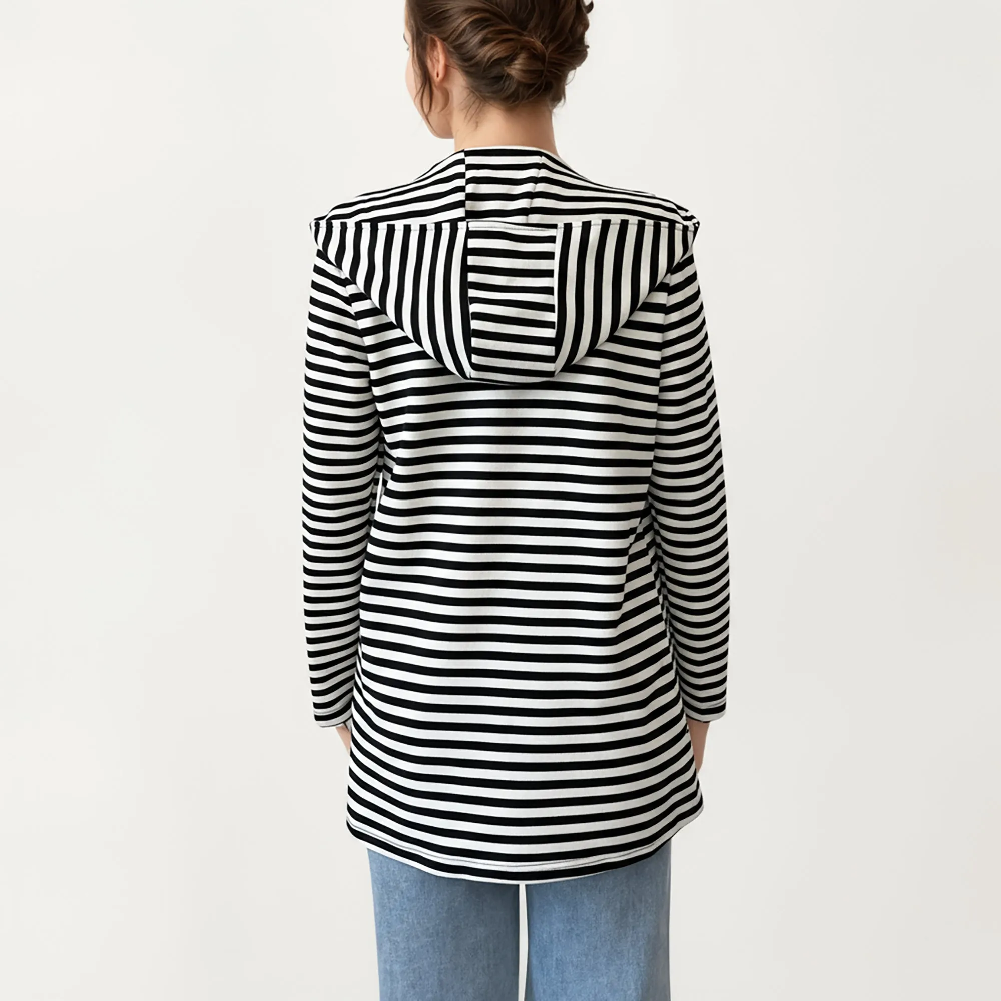 Anna-Kaci Women¡¯s Striped Long Sleeve Hooded Jacket with Front Patch Pockets and Clean Open Front Structured Silhouette sold by Anna-Kaci product image thumbnail 3