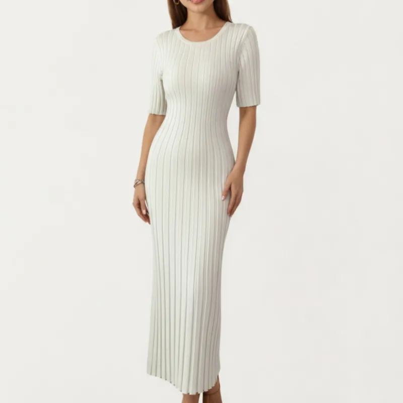 Anna-Kaci Women¡¯s Short Sleeve Ribbed Knit Maxi Dress with Fitted Contouring Silhouette and Vertical Textured Detailing sold by Anna-Kaci