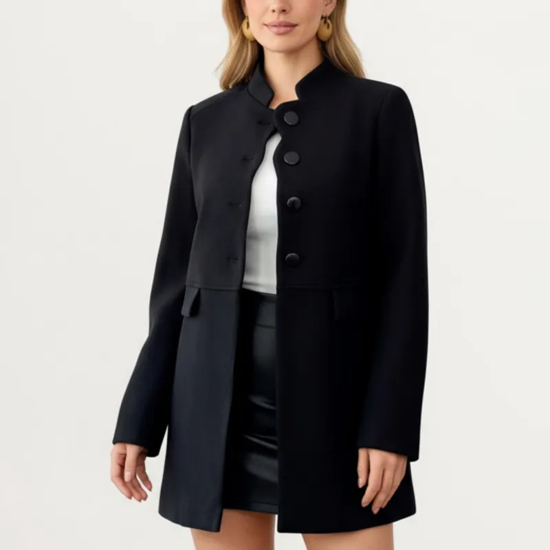 Anna-Kaci Women¡¯s Long Sleeve Button Front Coat with Structured Stand Collar, Clean Panel Lines, and Tailored A-Line Shape sold by Anna-Kaci