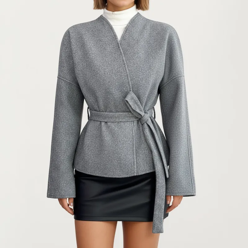 Anna-Kaci Women¡¯s Wrap Front Belted Jacket with Soft Textured Fabric, Wide Sleeves, and Structured Peplum Shape sold by Anna-Kaci