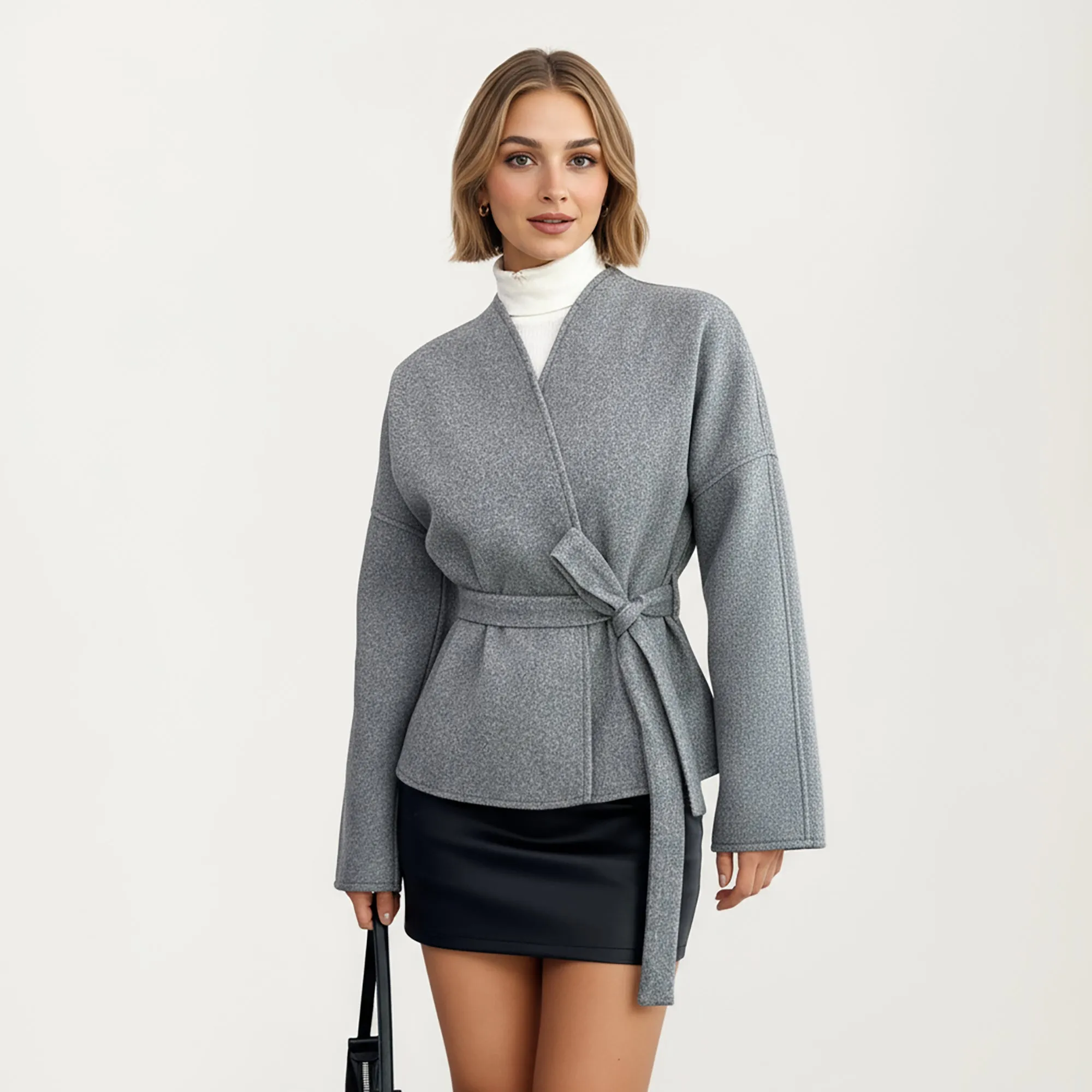 Anna-Kaci Women¡¯s Wrap Front Belted Jacket with Soft Textured Fabric, Wide Sleeves, and Structured Peplum Shape sold by Anna-Kaci product image thumbnail 2