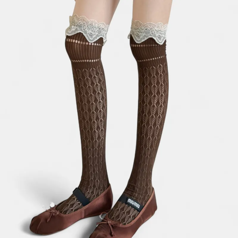 Anna-Kaci Women's Over-the-Knee Lace Top Patterned Knit Socks with Delicate Scalloped Trim sold by Anna-Kaci