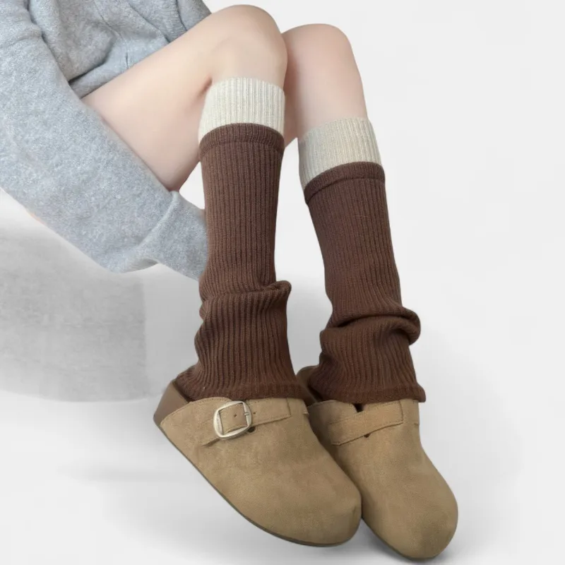 Anna-Kaci Women's Two-Tone Ribbed Knit Leg Warmers with Contrast Cuff Detail made by Anna-Kaci