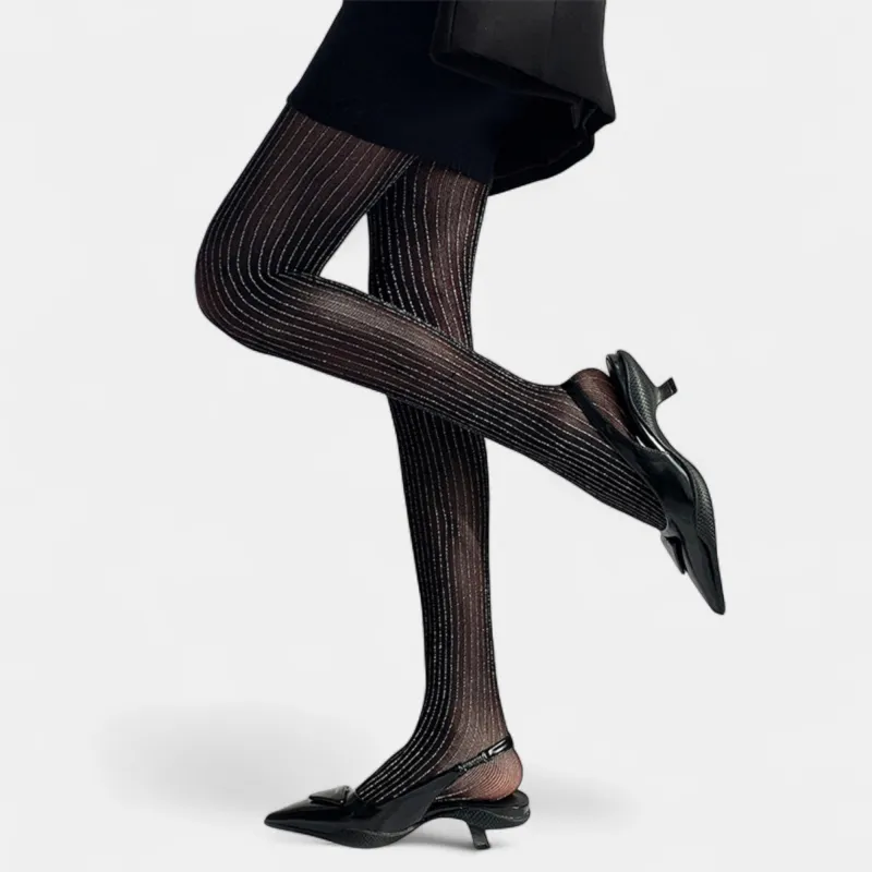 Anna-Kaci Women's Sheer Pinstripe Glitter Tights with Shimmer Detailing made by Anna-Kaci