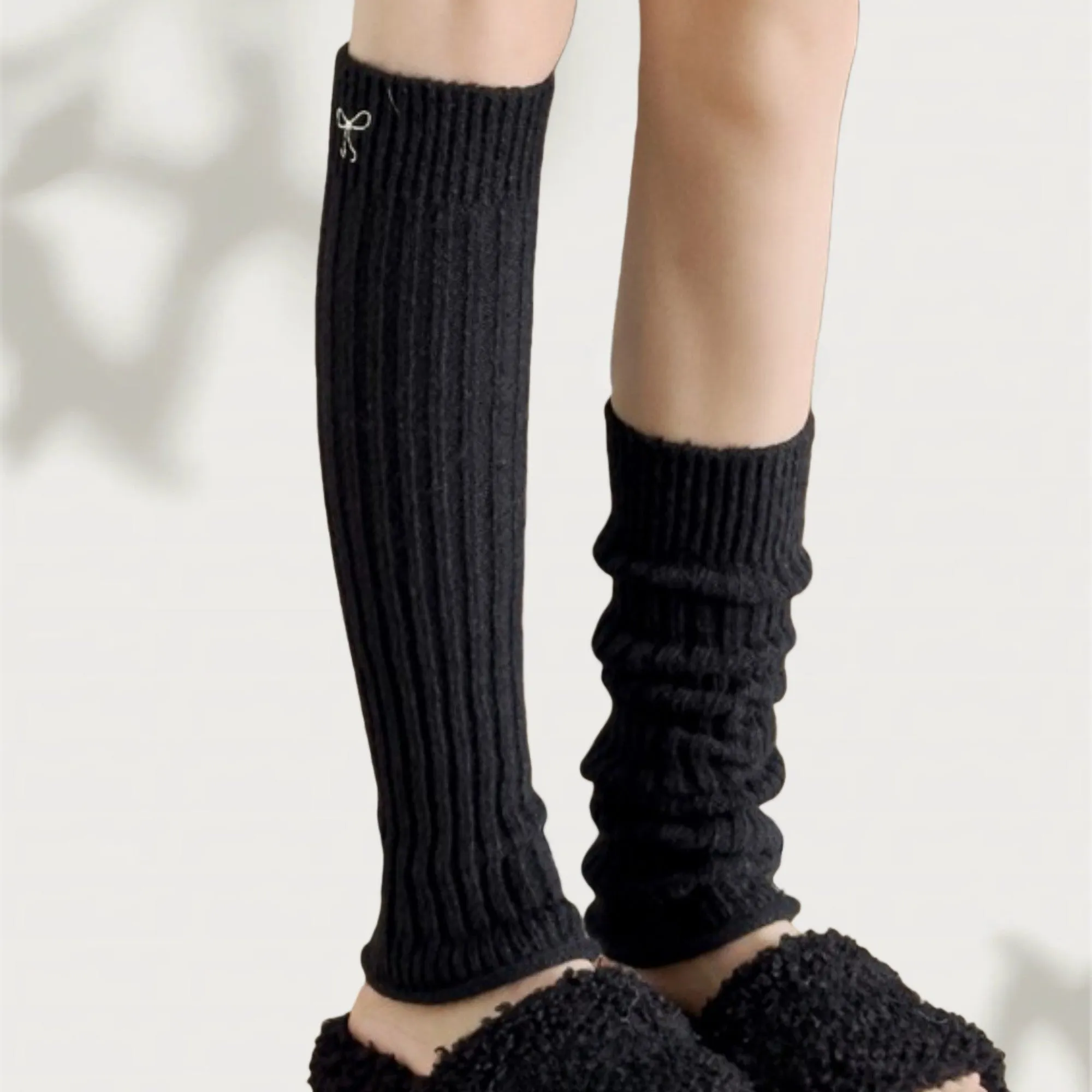Anna-Kaci Women's Ribbed Knit Leg Warmers with Embroidered Bow Detail sold by Anna-Kaci product image thumbnail 2