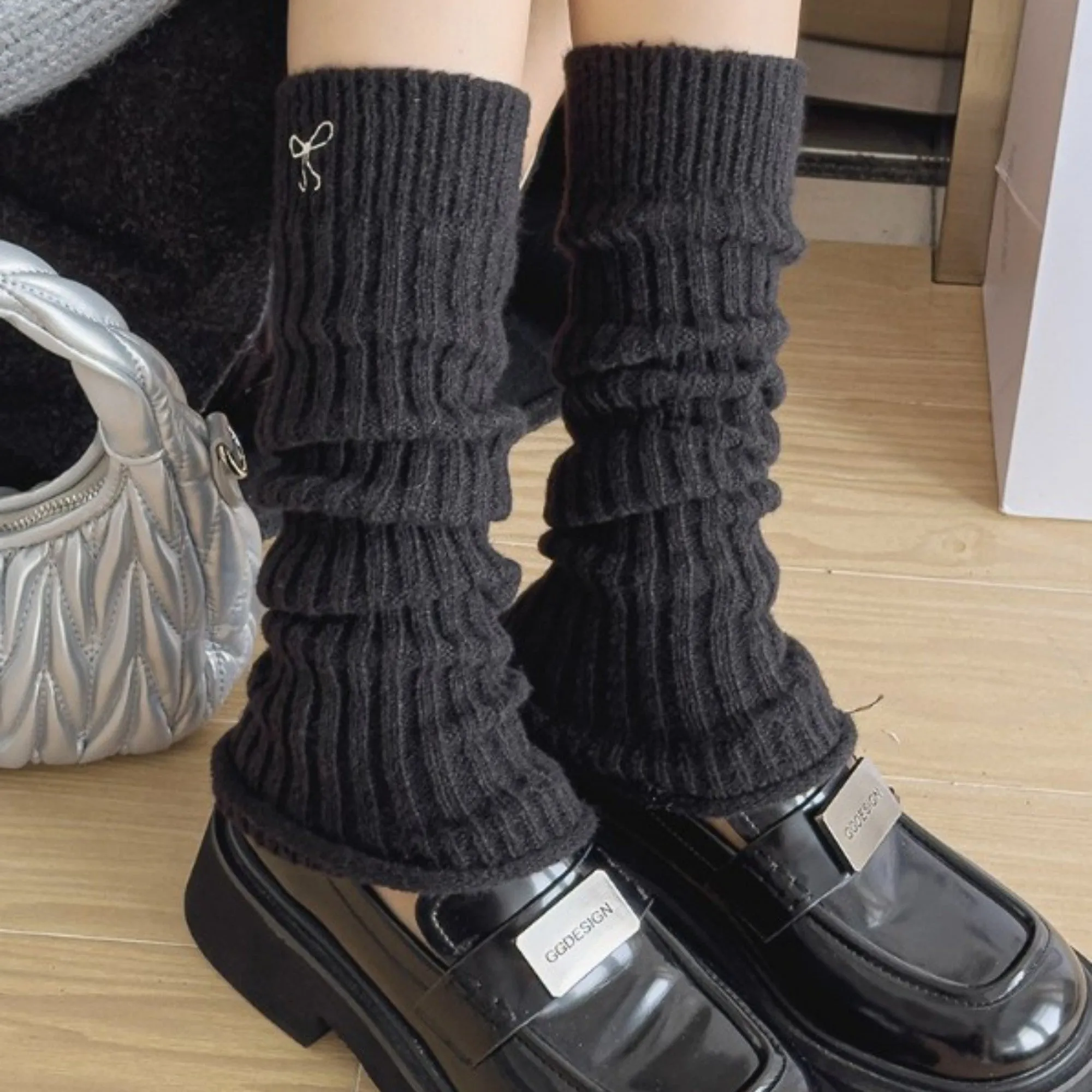 Anna-Kaci Women's Ribbed Knit Leg Warmers with Embroidered Bow Detail sold by Anna-Kaci product image thumbnail 3