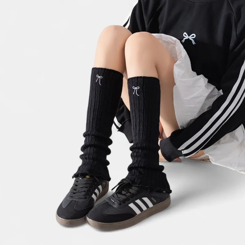 Anna-Kaci Women's Ribbed Knit Leg Warmers with Embroidered Bow Detail made by Anna-Kaci