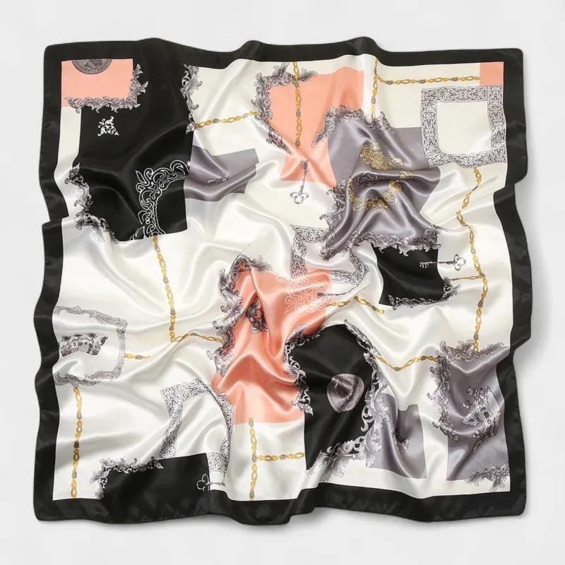 Anna-Kaci Women's Satin Square Scarf with Baroque Frame and Chain Print 35.5x35.5in sold by Anna-Kaci