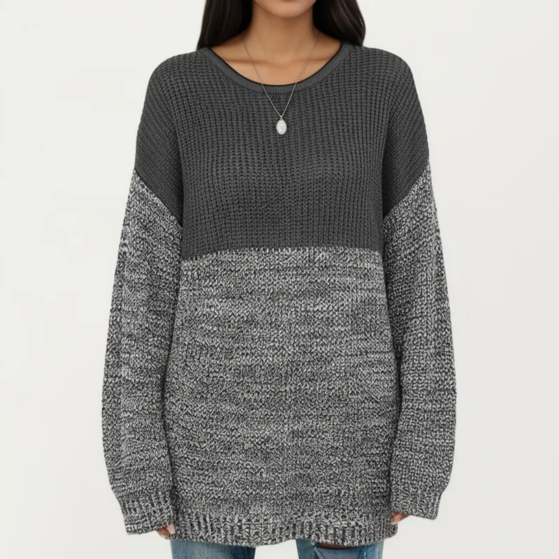 Anna-Kaci Women's Long Sleeve Color Block Knit Sweater with Textured Waffle and Marled Stitch Design sold by Anna-Kaci