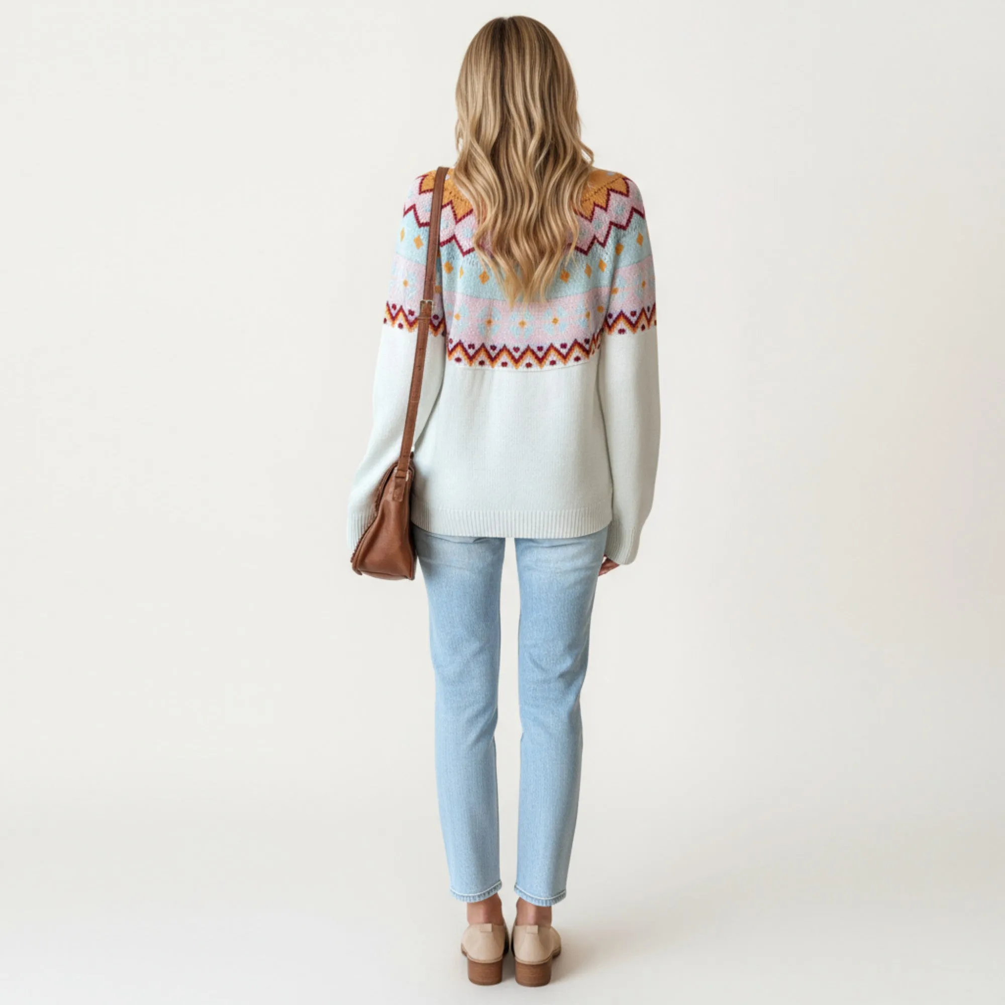 Anna-Kaci Women's Long Sleeve Knit Sweater with Geometric Pattern and Ribbed Hem Detail sold by Anna-Kaci product image thumbnail 4