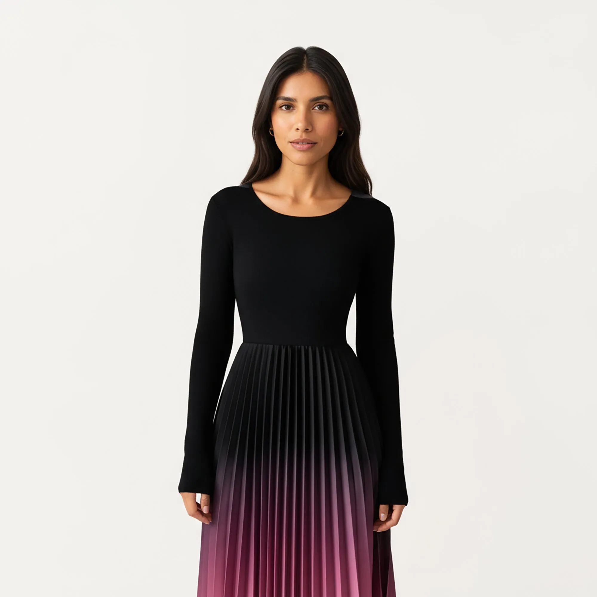 Anna-Kaci Women's Long Sleeve Pleated Maxi Dress with Gradient Ombre Skirt and Fitted Bodice sold by Anna-Kaci product image thumbnail 3