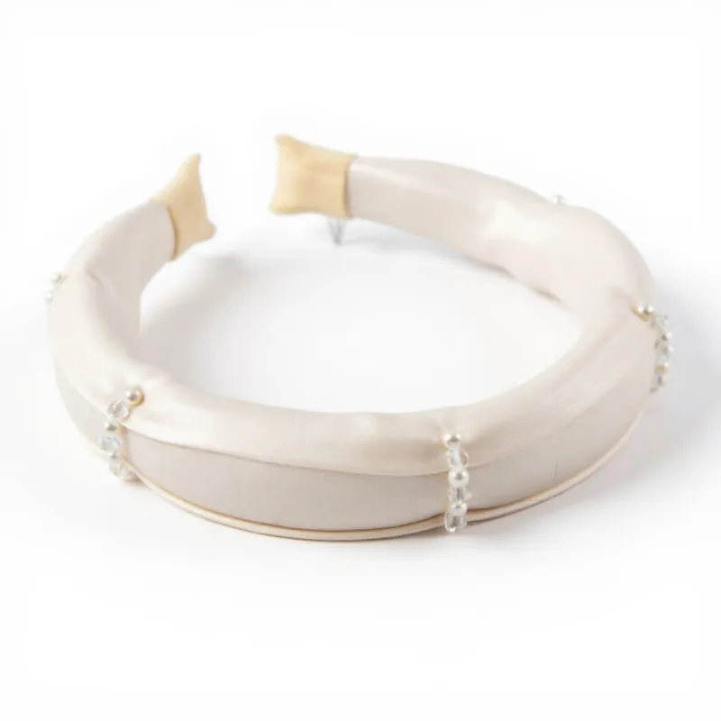 Anna-Kaci Women's Padded Satin Headband with Pearl and Crystal Bead Embellishments 6.3x4.7x1.2in made by Anna-Kaci