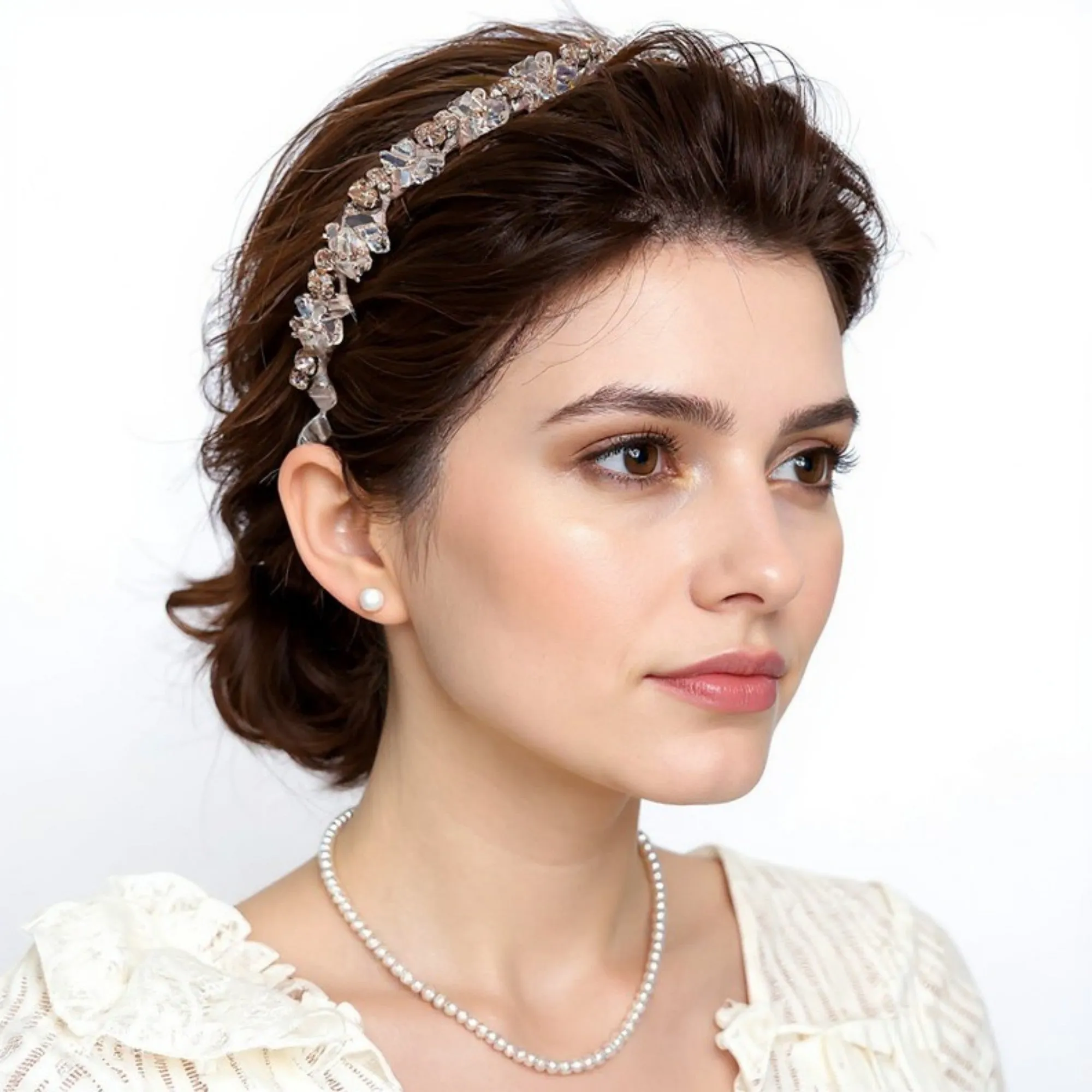 Anna-Kaci Embellished Crystal Bead Hairband with Wrapped Satin Design and Grip Teeth 5in sold by Anna-Kaci product image thumbnail 4