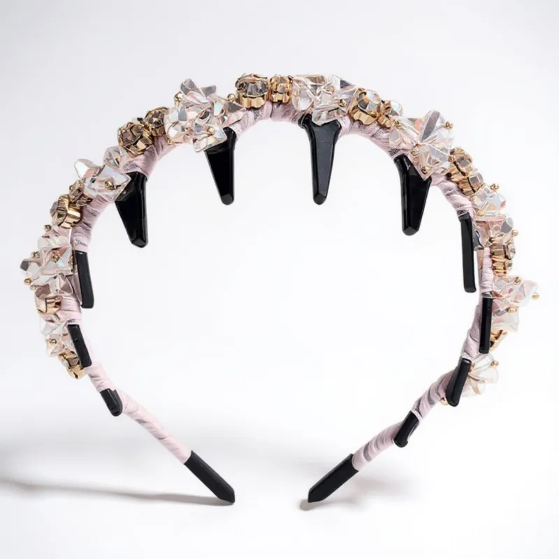 Anna-Kaci Embellished Crystal Bead Hairband with Wrapped Satin Design and Grip Teeth 5in made by Anna-Kaci