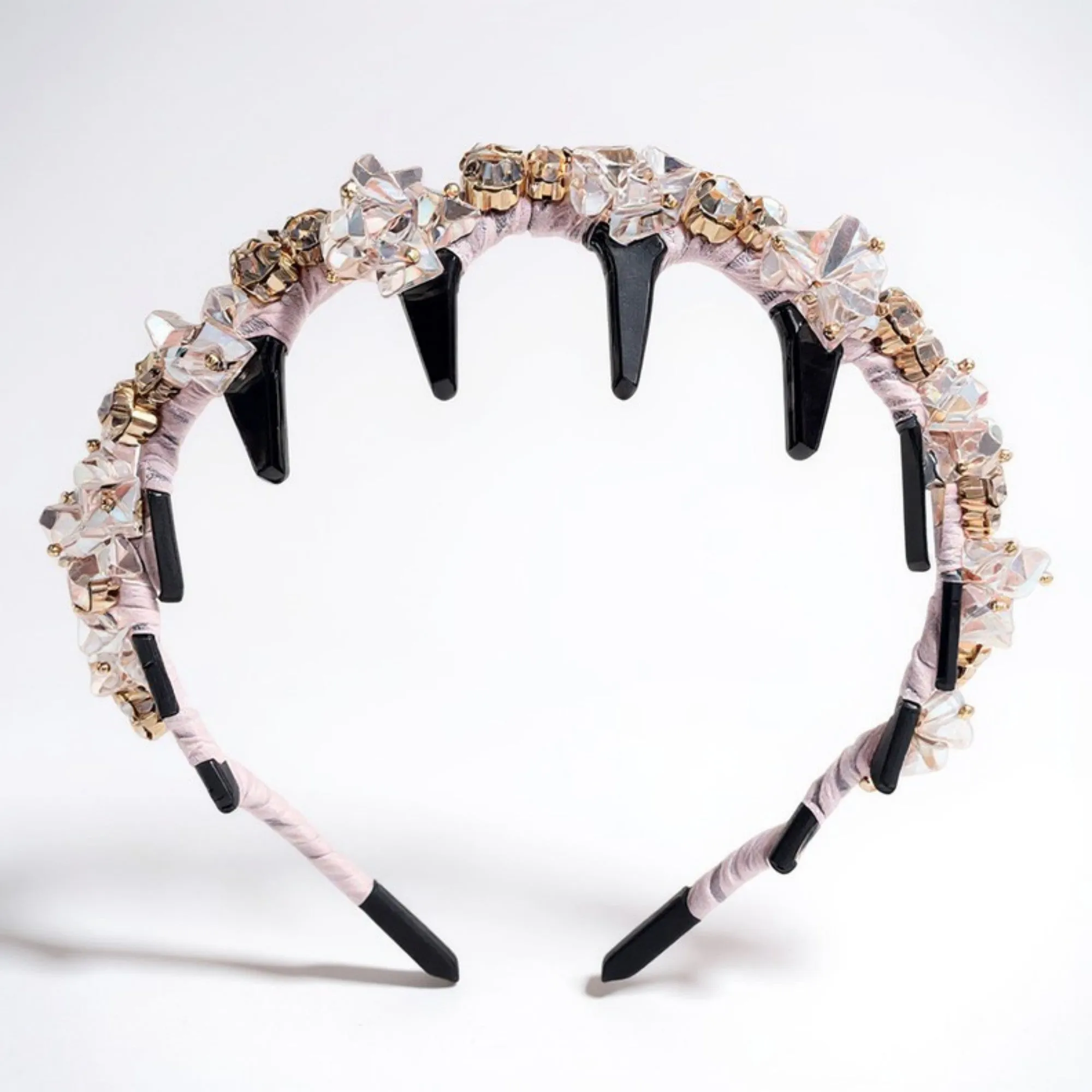 Anna-Kaci Embellished Crystal Bead Hairband with Wrapped Satin Design and Grip Teeth 5in sold by Anna-Kaci