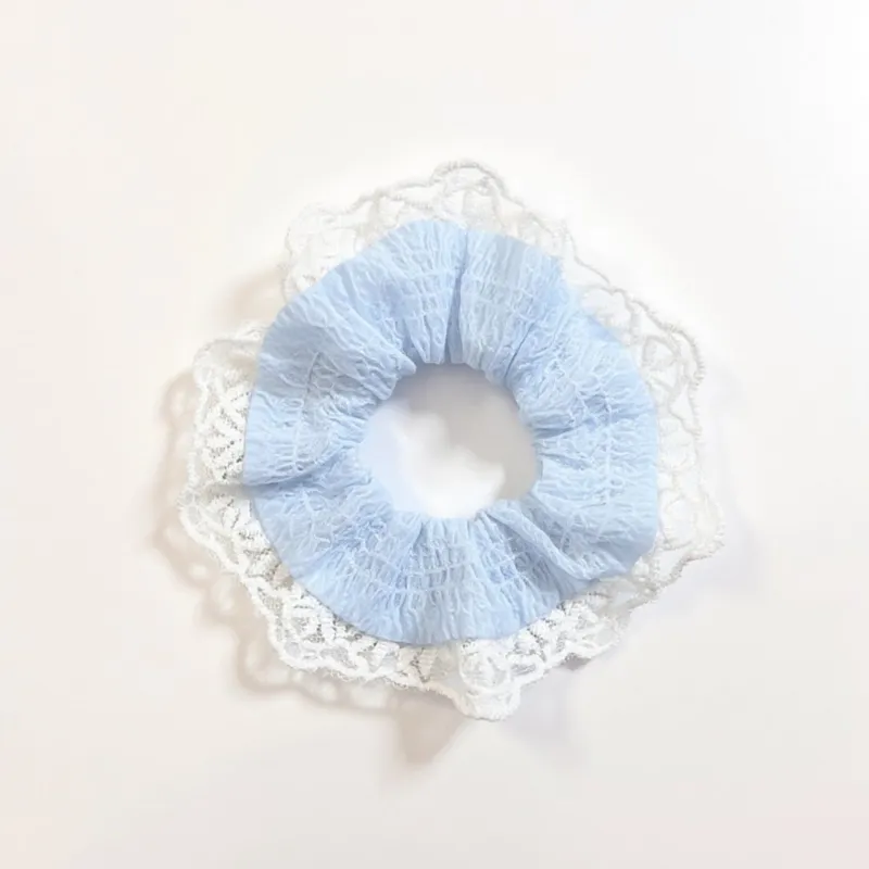 Anna-Kaci 3-Piece Lace Trim Textured Scrunchies Set with Soft Elastic Design 4.7in made by Anna-Kaci