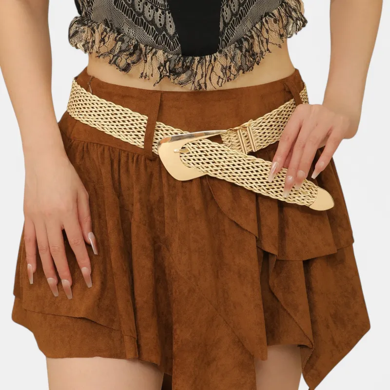 Anna-Kaci Women's Woven Belt with Oversized Buckle and Textured Weave Design 41.5x1.5in sold by Anna-Kaci