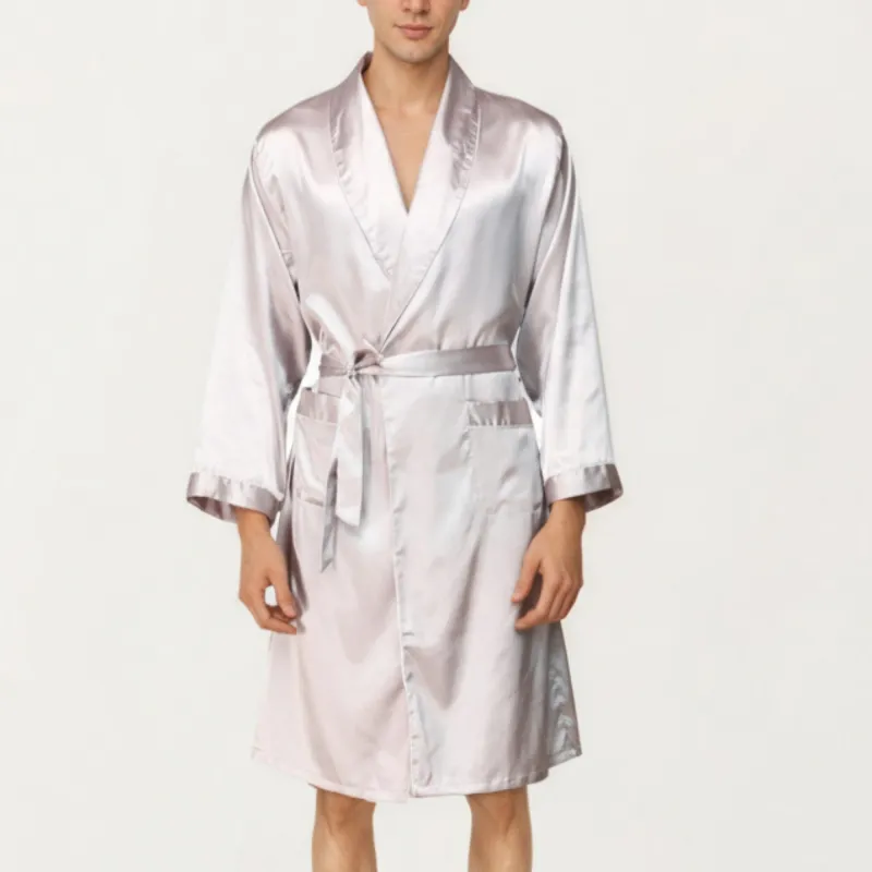 Anna-Kaci Men's Satin Robe with Shawl Collar Waist Tie and Front Pockets sold by Anna-Kaci