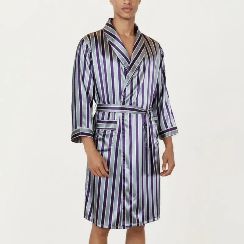 Anna-Kaci Men's Satin Robe with Shawl Collar Waist Tie and Front Pockets sold by Anna-Kaci