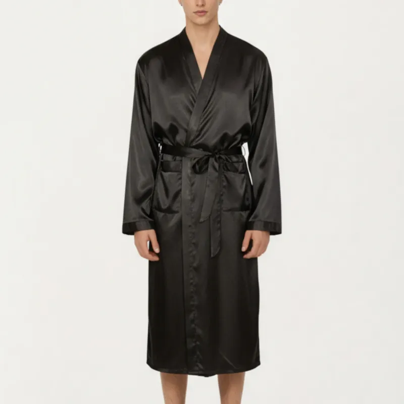 Anna-Kaci Men's Satin Robe with Waist Tie Belt and Front Pockets sold by Anna-Kaci