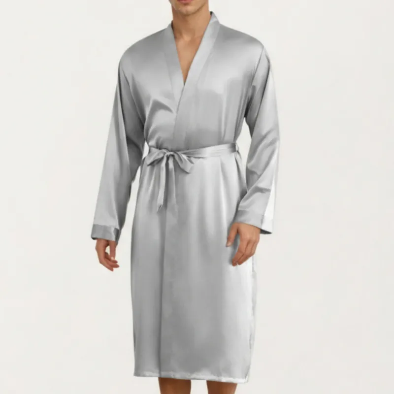 Anna-Kaci Men's Satin Robe with Classic Shawl Collar and Adjustable Waist Tie sold by Anna-Kaci