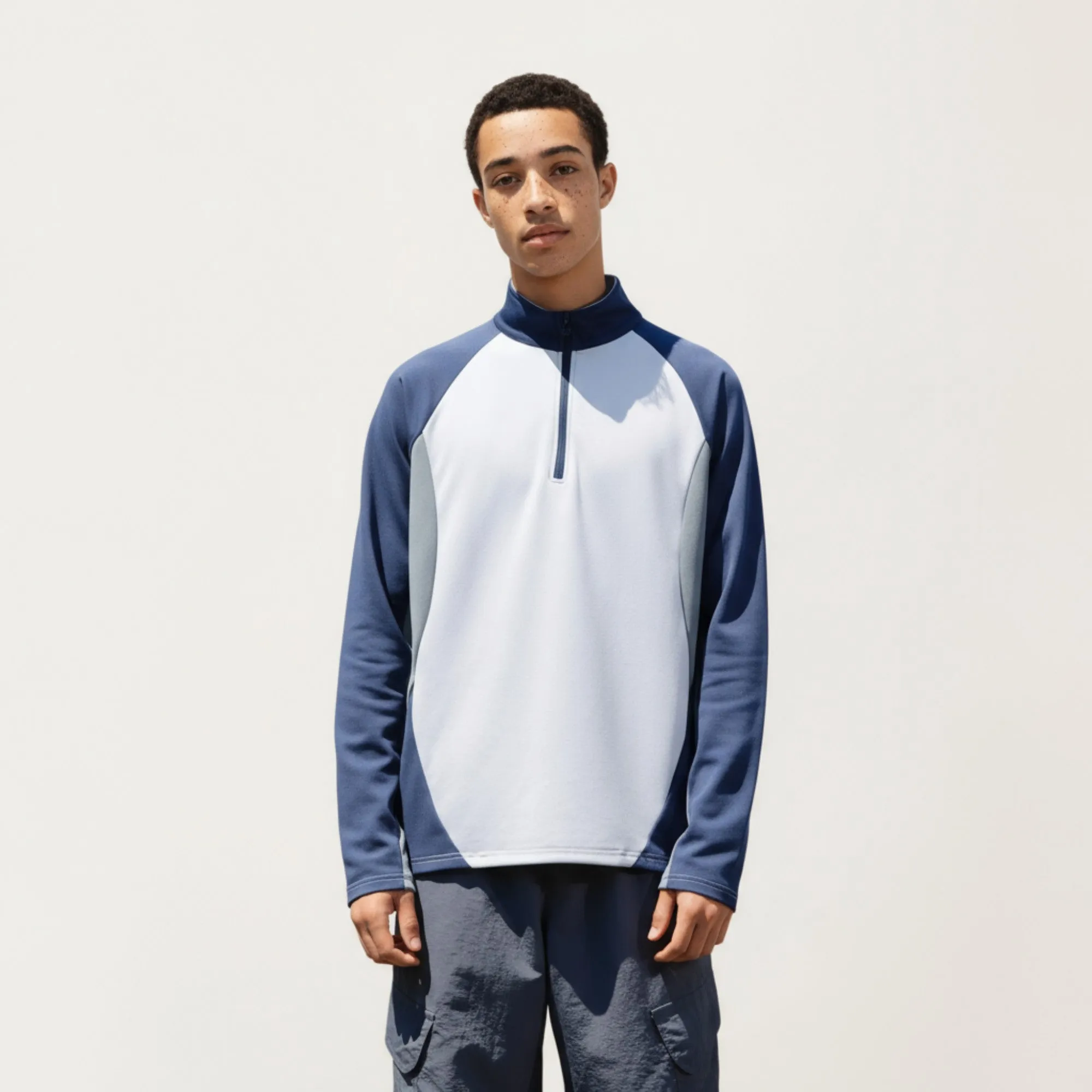 Anna-Kaci Men's Long Sleeve Quarter Zip Pullover with Color Block Panels and Stand Collar sold by Anna-Kaci product image thumbnail 2